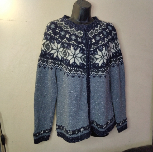 Eddie Bauer Fair Isle Wool Blend Cardigan Sweater Button Down Size M - Picture 5 of 14